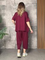 Kadın Kısa Kollu Bisiklet Yaka Viskon Iki Iplik Bluz Ve Pantolon Ikili Takım - Görsel 3