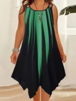 Kadın Askılı Yuvarlak Yaka Asimetrik Detaylı Desenli Süprem Elbise - Görsel 3