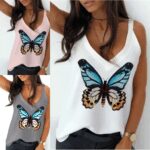 Kadın Kelebek Baskılı Sandy Kumaş Askılı Bluz - Görsel 3