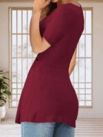 Kadın Kısa Kollu önü Düğüm Detay Viskon Bluz - Görsel 2