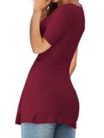 Kadın Kısa Kollu önü Düğüm Detay Viskon Bluz - Görsel 4