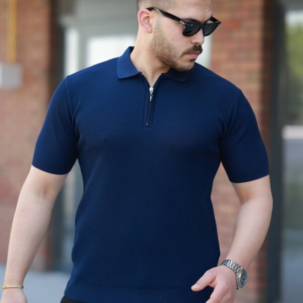 Erkek Fermuarlı Yakalı Kısa Kollu Tshirt
