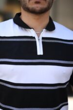 Erkek Yakalı Fermuarlı çift Renk Kısa Kollu T-shirt - Görsel 3