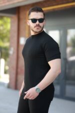 Erkek Bisiklet Yaka örgü Desenli Kısa örme Triko Kısa Kollu T-shirt - Görsel 2