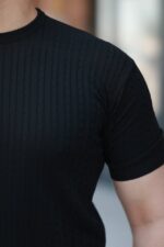 Erkek Bisiklet Yaka örgü Desenli Kısa örme Triko Kısa Kollu T-shirt - Görsel 3