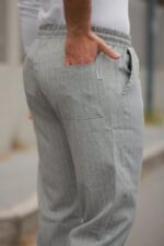 Erkek Beli Bağcıklı çizgili Pantolon - Görsel 3