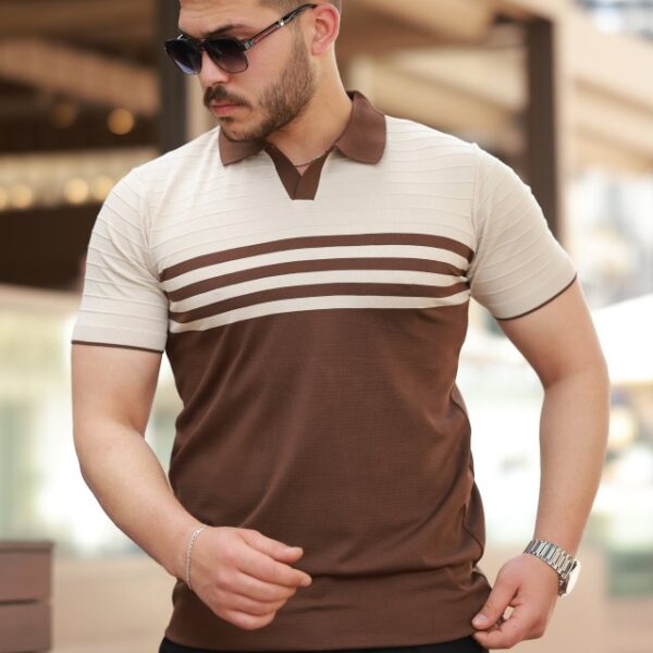 Erkek çizgi Desenli Yakalı Kısa Kollu T-shirt