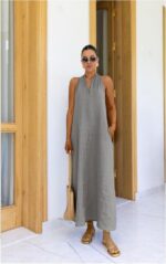 V Yaka Paraşüt Elbise - Görsel 2
