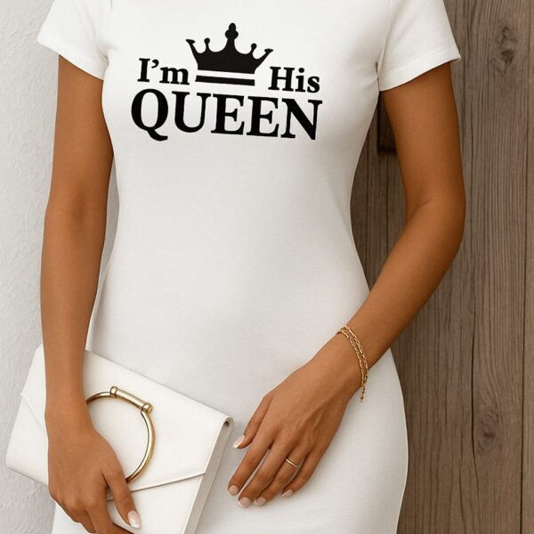 Kadın Kısa Kollu Queen Baskı Iki Iplik Mini Elbise