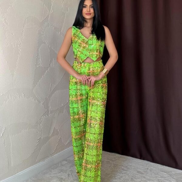 Yeşil Pullu Yelek Ve Pantolon Takım