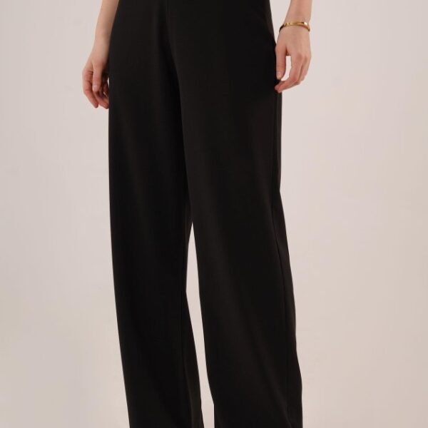 Bol Paça Yandan Fermuarlı Siyah Kumaş Pantolon