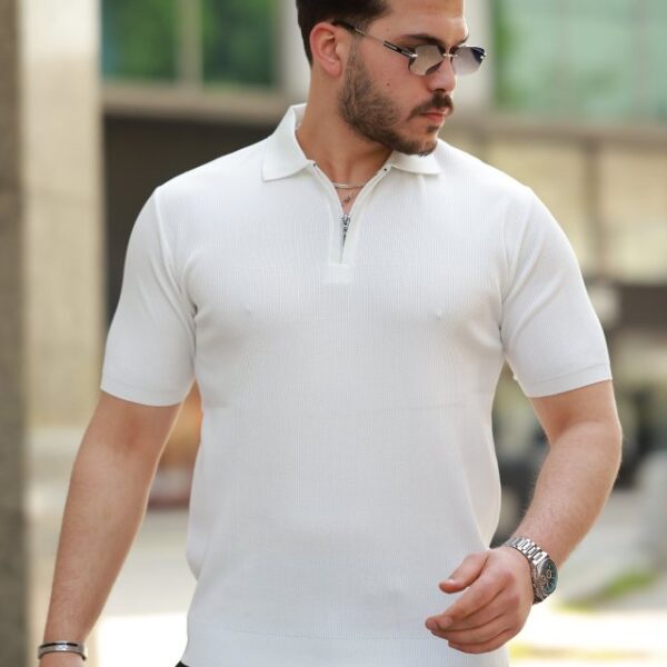 Erkek Fermuarlı Yakalı Kısa Kollu Tshirt
