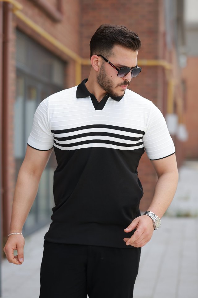 33ece192e9ee26d1d12d5cdb6bda57a8_39032-0.jpg Erkek çizgi Desenli Yakalı Kısa Kollu T-shirt - Görsel 1