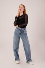 Transparan Siyah Tül Basic Bluz - Görsel 2