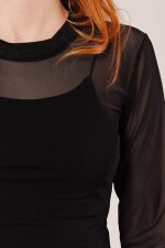 Transparan Siyah Tül Basic Bluz - Görsel 3