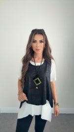 Kadın Kısa Kollu Bisiklet Yaka Yelek Bluz Asimetrik Kesim İkili Takım - Görsel 4