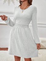 Kadın Uzun Kollu Bisiklet Yaka Beli Lastikli şardonlu Kaşkorse Mini Elbise - Görsel 6