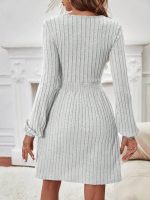 Kadın Uzun Kollu Bisiklet Yaka Beli Lastikli şardonlu Kaşkorse Mini Elbise - Görsel 7