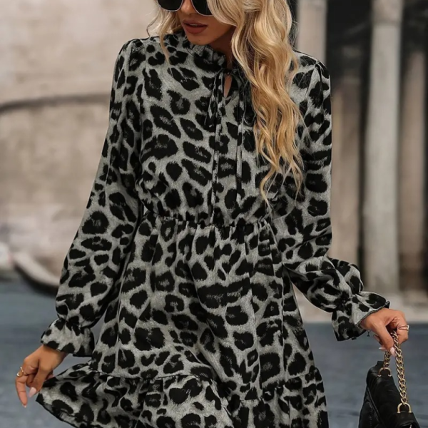 Kadın Uzun Kollu Yakadan Bağlamalı Beli Lastikli şardonlu Dalgıç Elbise