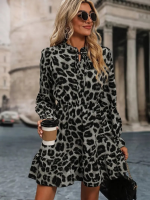 Kadın Uzun Kollu Yakadan Bağlamalı Beli Lastikli şardonlu Dalgıç Elbise - Görsel 2