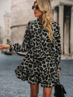 Kadın Uzun Kollu Yakadan Bağlamalı Beli Lastikli şardonlu Dalgıç Elbise - Görsel 4