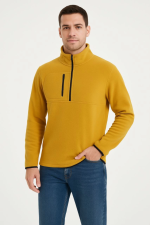 Erkek Polar Kazak – Dik Yaka, Yarım Fermuarlı, Fermuarlı Göğüs Cepli, Siyah Biyeli, Kışlık Rahat Regular Fit Günlük Model - Görsel 4