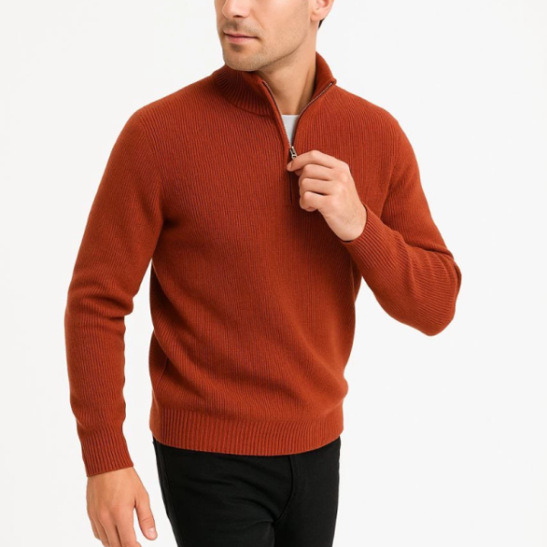 Erkek Yarım Fermuarlı Triko Kazak – Selanik Örgü, Dik Yaka, Pamuklu Dokuma, Regular Fit Uzun Kollu Kışlık Model