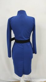 Kadın Uzun Kollu Hakim Yaka Beli Kemerli Cepli Midi Ithal Krep Elbise - Görsel 5