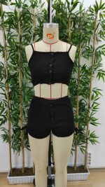 Kadın Ip Askılı Crop Bluz Ve Yanlardan Büzgülü Ikili Kaşkorse Short Takım - Görsel 5