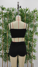 Kadın Ip Askılı Crop Bluz Ve Yanlardan Büzgülü Ikili Kaşkorse Short Takım - Görsel 6