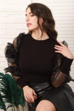 Siyah Kolları Organze Detaylı Bluz - Görsel 2