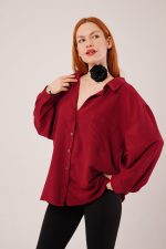 Basic Oversize Bordo Gömlek - Görsel 4