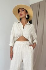 Bej Jakar Petek Gömlek Ve Pantolon Takım - Görsel 2