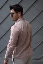 Erkek Pamuklu Keten Kumaş Gömlek - Görsel 3