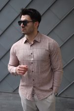 Erkek Pamuklu Keten Kumaş Gömlek - Görsel 5