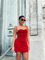 Kadın Omuz Askılı File Kumaş Likralı Mini Elbise - Görsel 2