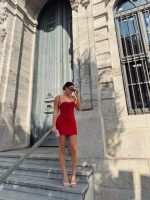 Kadın Omuz Askılı File Kumaş Likralı Mini Elbise - Görsel 4