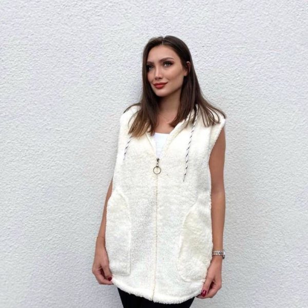 Kadın Kapüşon Ve Fermuar Detay Welsoft Kolsuz Yelek