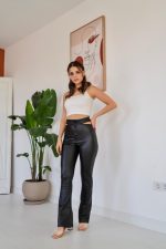 Siyah Bel Detaylı Deri Pantolon - Görsel 3