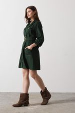 Kemer Detaylı Gabardin Elbise