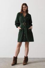 Kemer Detaylı Gabardin Elbise - Görsel 3