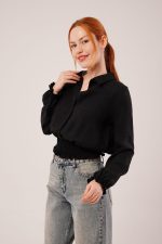 Bel Ve Bilek Lastikli Siyah Bluz - Görsel 4