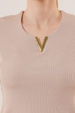 Kısa Kollu Yaka Detaylı Kaşkorse Taş Bluz - Görsel 2