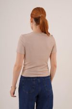 Kısa Kollu Yaka Detaylı Kaşkorse Taş Bluz - Görsel 4