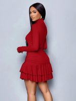 Kadın Uzun Kollu Balıkçı Yaka Mini Fırfırlı Sandy Elbise - Görsel 5