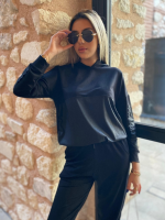 Kadın Uzun Kollu Kapşonlu Viskon Iki Iplik Bluz Ve Pantolon Ikili Takım - Görsel 9