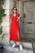 Kadın Kısa Kollu V Yaka Maxi Boy Elbise 124 Cm - Görsel 3