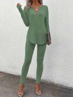 Kadın Uzun Kollu V Yakalı Bluz Alt Tayt şardonlu Kaşkorse Ikili Takım - Görsel 6