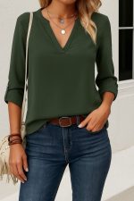 Kadın Uzun Kollu V Yakalı Ithal Krep Bluz