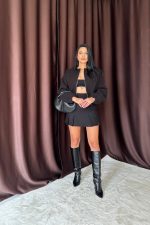 Siyah Kısa Önü Fermuarlı Bomber Ceket - Görsel 2